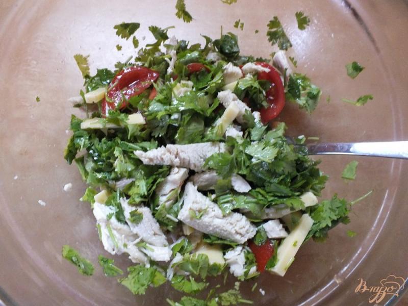 Фото приготовление рецепта: Мясной салат с твердым сыром и помидорами шаг №5