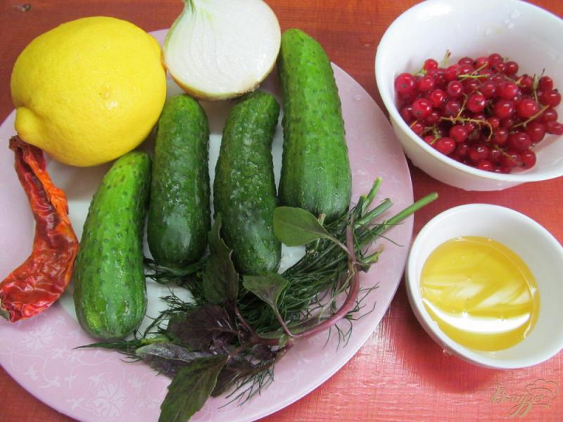 Фото приготовление рецепта: Салат из огурца и красной смородины шаг №1