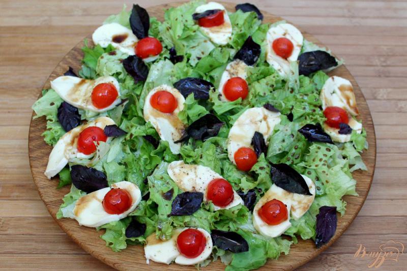 Фото приготовление рецепта: Салат с моцареллой и помидорами черри шаг №5