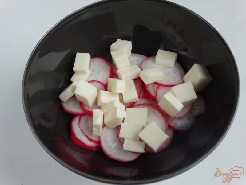 Фото приготовление рецепта: Салат из редиса плавленого сыра и яблока шаг №2