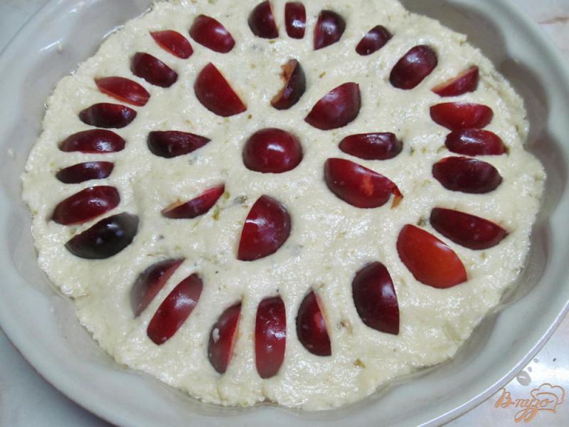 Фото приготовление рецепта: Пирог со сливами творогом и штрейзелем шаг №6