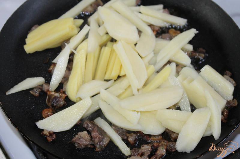 Фото приготовление рецепта: Жареная картошка с грибами и кабачками на сале по - домашнему шаг №3