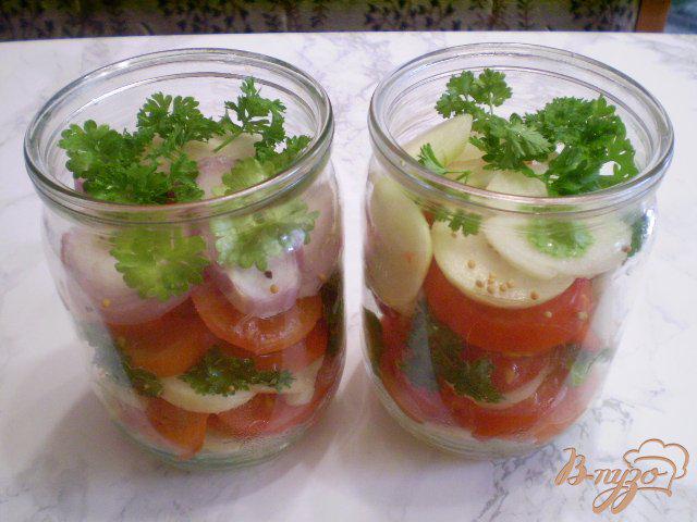 Фото приготовление рецепта: Салат из помидоров с луком и чесноком шаг №4