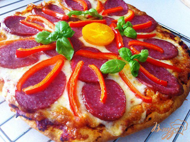 Фото приготовление рецепта: Пицца с салями и перцем шаг №9