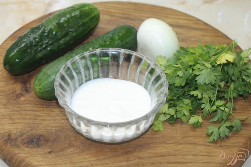 Фото приготовление рецепта: Огуречный салат со сметанным соусом шаг №1