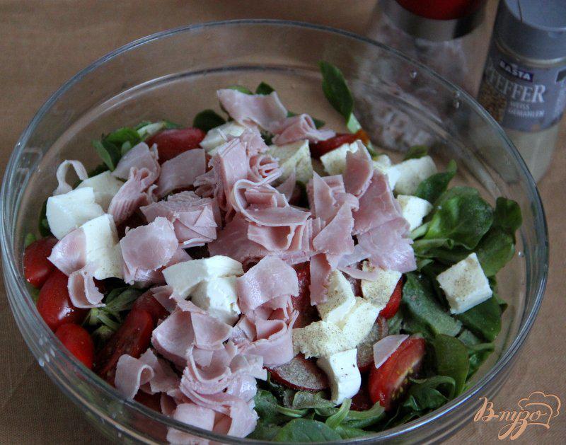 Фото приготовление рецепта: Полевой салат  с томатами и моцареллой шаг №3