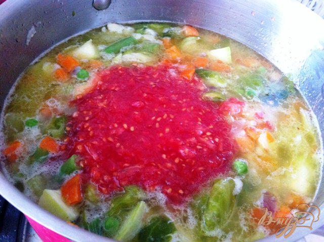Фото приготовление рецепта: Овощной суп-пюре с куриными колбасками шаг №10