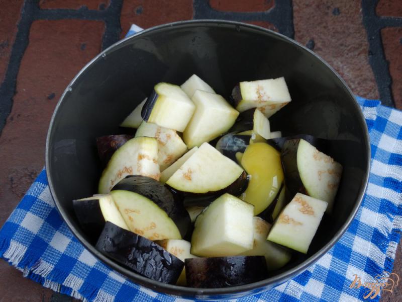 Фото приготовление рецепта: Теплый салат с баклажанами и пастой шаг №2