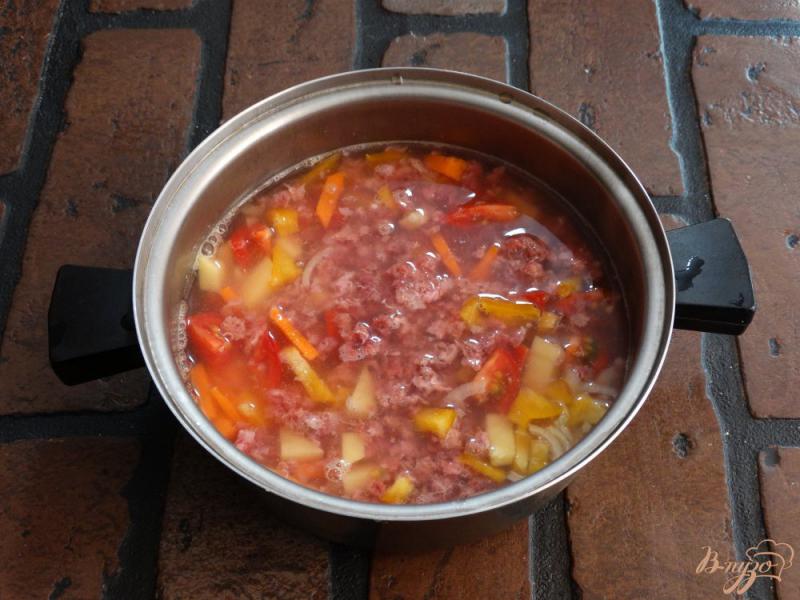 Фото приготовление рецепта: Густой овощной суп с говяжьим фаршем шаг №7
