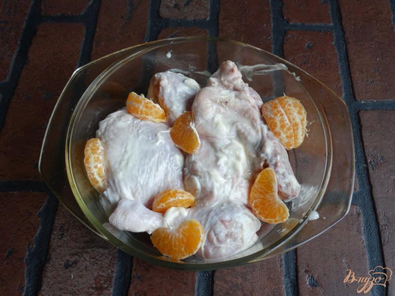Фото приготовление рецепта: Курица, запеченная с мандаринами и луком шаг №3