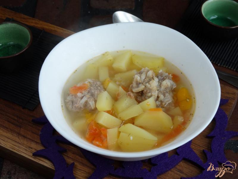 Фото приготовление рецепта: Суп с тефтелями и овощами в мультиварке шаг №11