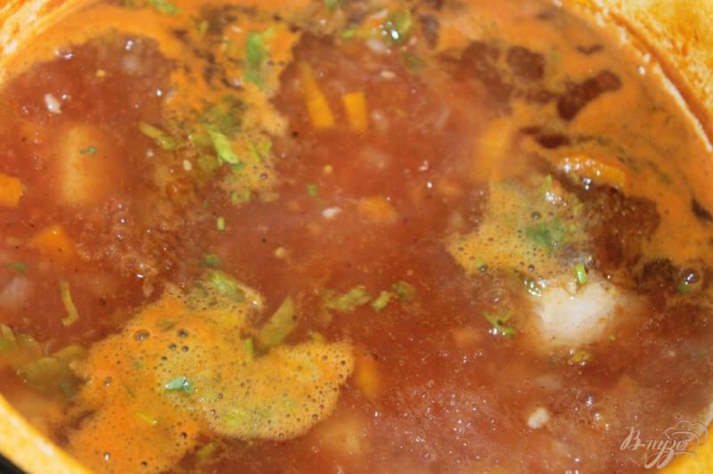 Фото приготовление рецепта: Томатный суп с копчеными куриными крыльями шаг №8