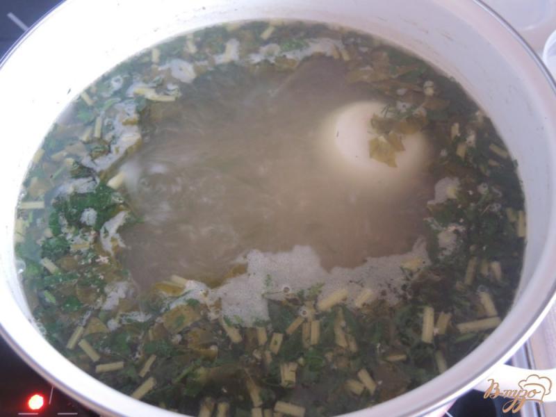 Фото приготовление рецепта: Зелёный суп с щавелем, яйцом и мясом шаг №8