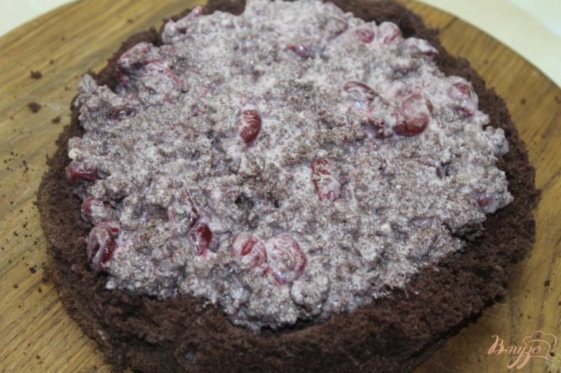 Фото приготовление рецепта: Шоколадный торт с вишнями и сливочным кремом шаг №12