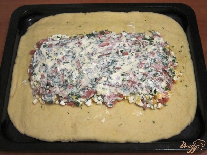 Фото приготовление рецепта: Пирог с копченой горбушей шаг №9