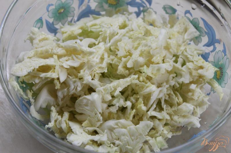 Фото приготовление рецепта: Салат с савойской капустой и слабо соленым лососем шаг №3