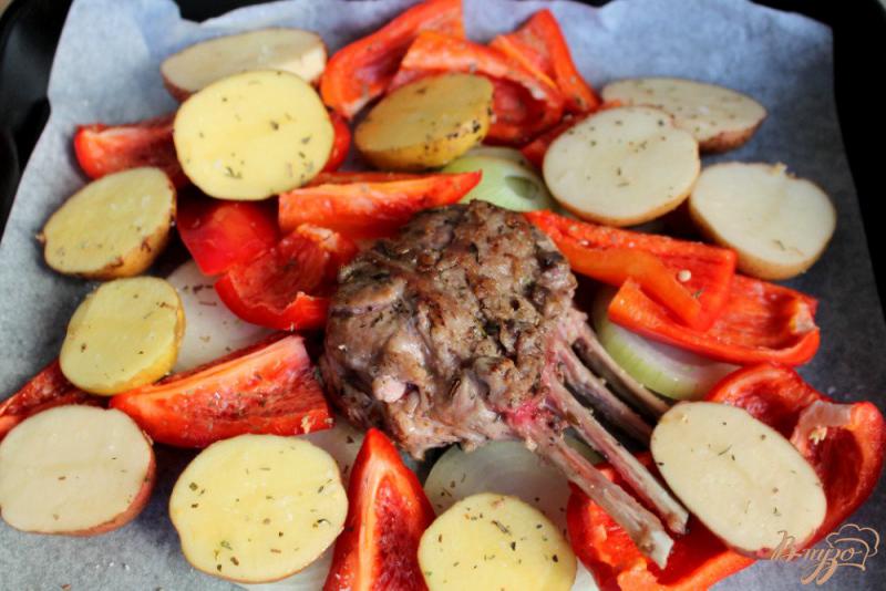 Фото приготовление рецепта: Каре ягненка с картофелем и болгарским перцем шаг №6