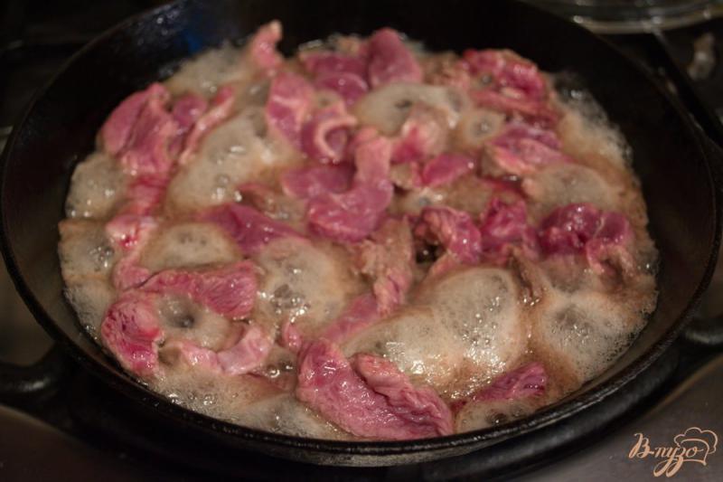 Фото приготовление рецепта: Мясо с яблоками на сковороде шаг №3
