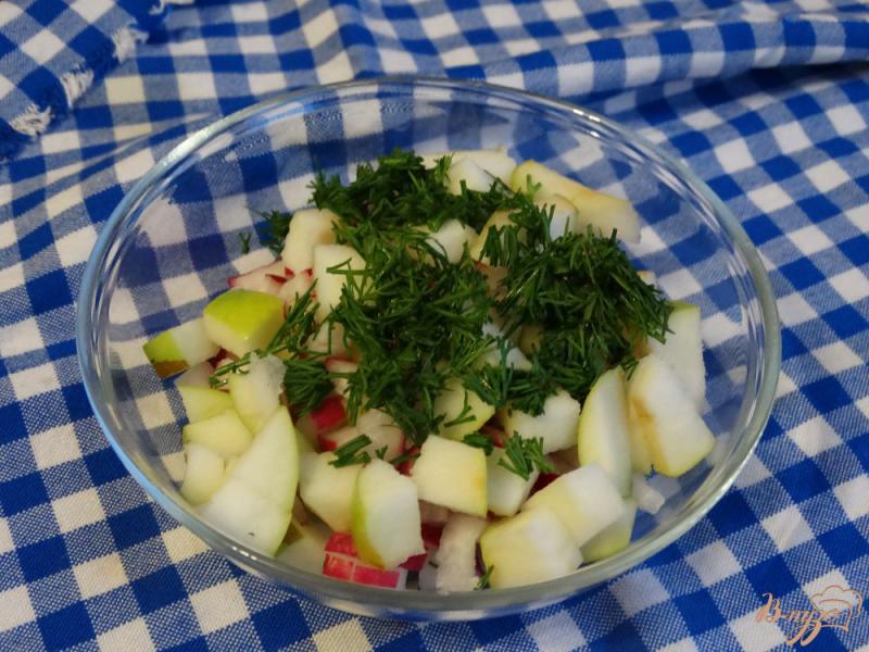 Фото приготовление рецепта: Салат с картофелем, редисом, яблоком шаг №4