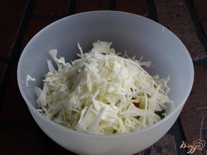 Фото приготовление рецепта: Салат с сельдереем, капустой и огурцом шаг №4