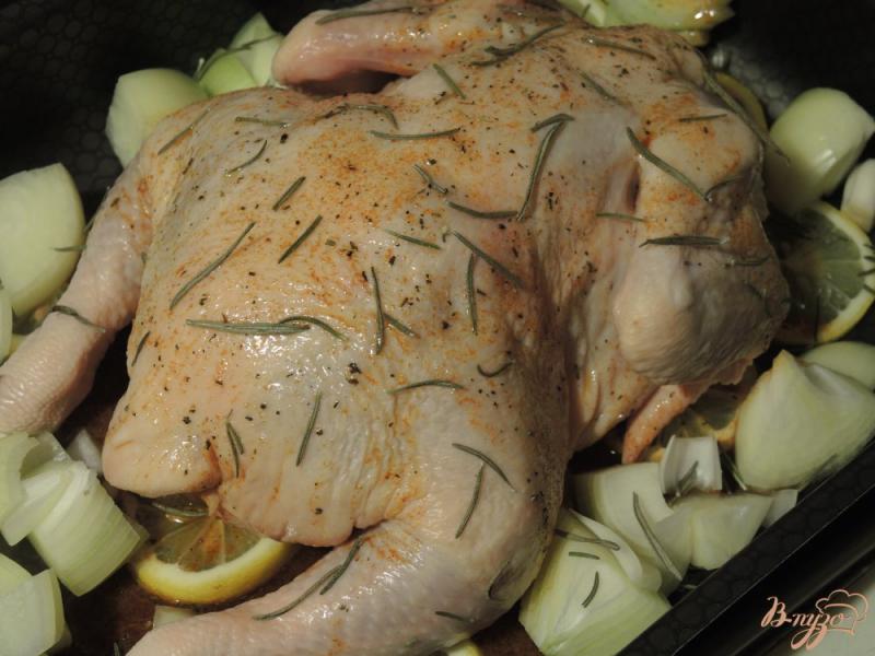 Фото приготовление рецепта: Курица запеченная с лимонами и луком шаг №7