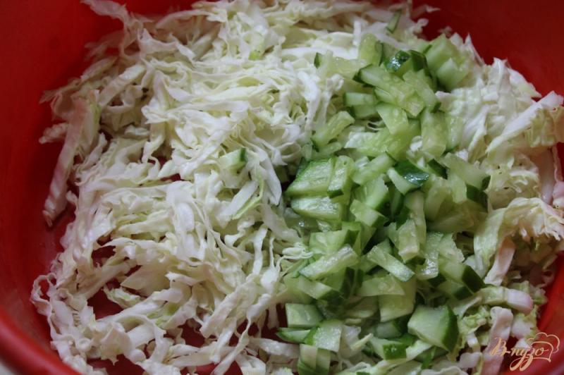 Фото приготовление рецепта: Салат с пекинской капустой, крутонами и колбасой шаг №2