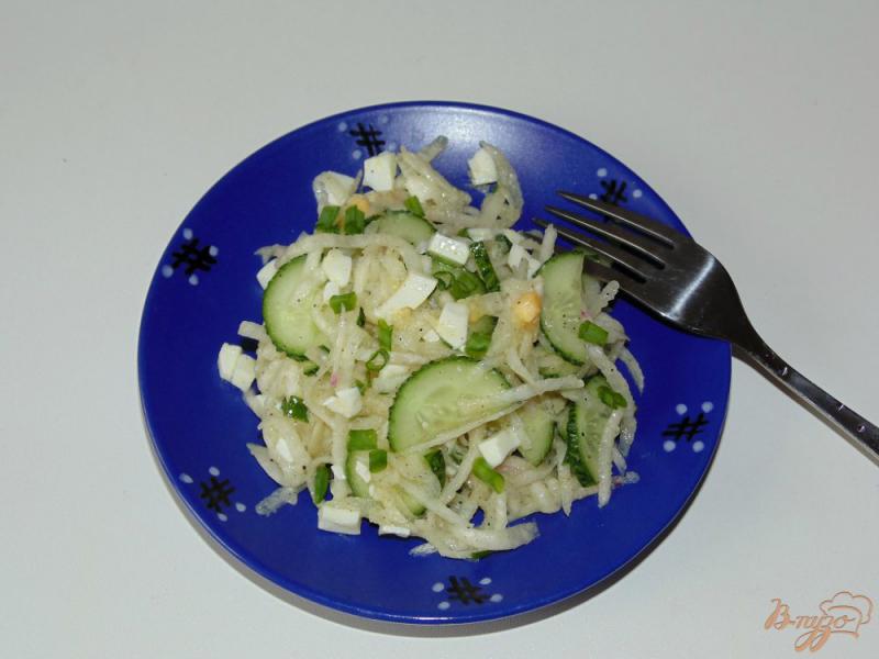 Фото приготовление рецепта: Салат из красной редьки со свежим огурцом шаг №5