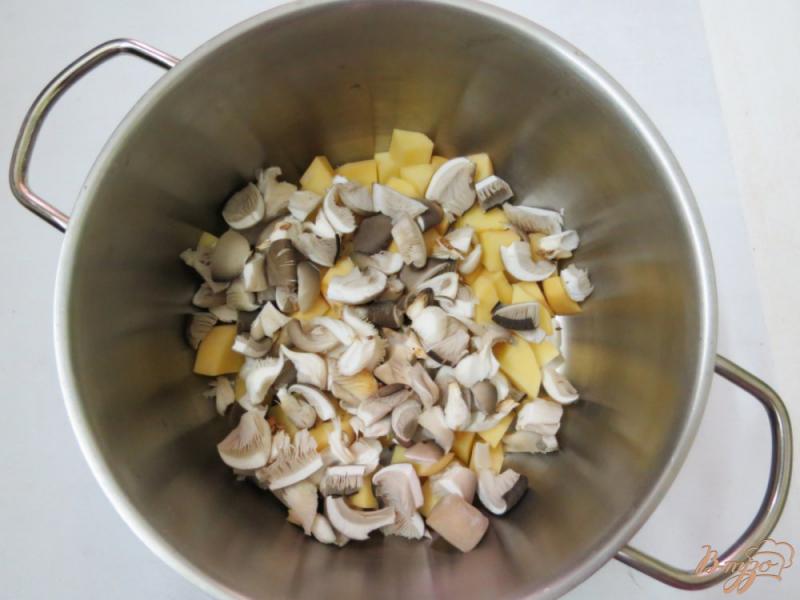 Фото приготовление рецепта: Суп с грибами, горошком и черемшой шаг №3