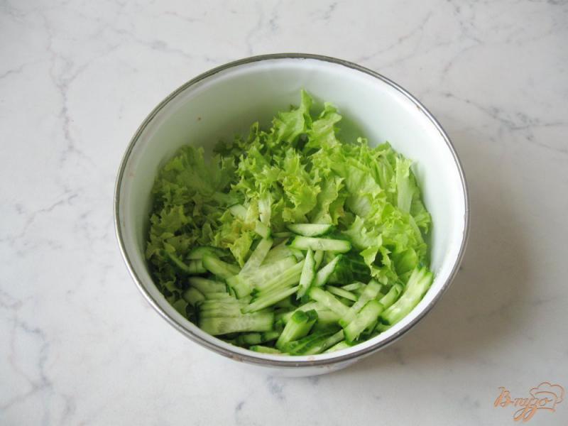 Фото приготовление рецепта: Весенний салат с огурцом, черемшой и помидором шаг №5