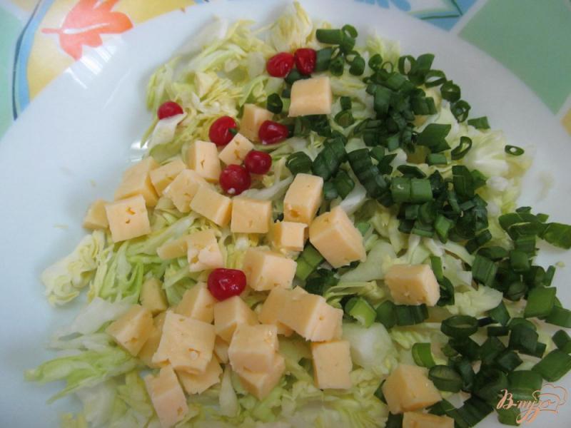Фото приготовление рецепта: Салат из молодой капусты с оливками и сыром шаг №2