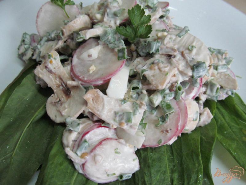 Фото приготовление рецепта: Салат из мяса с редькой и шампиньоном шаг №3