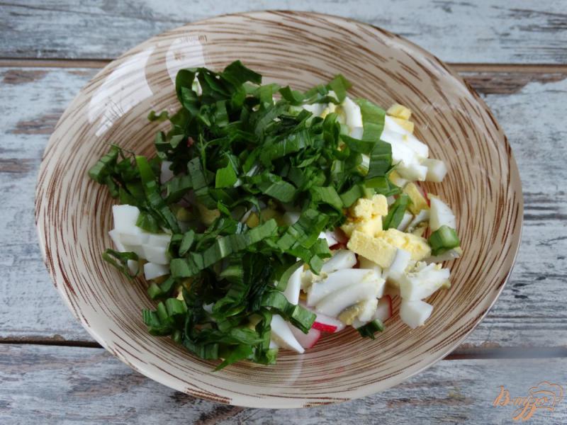 Фото приготовление рецепта: Салат с черемшой и редисом шаг №3