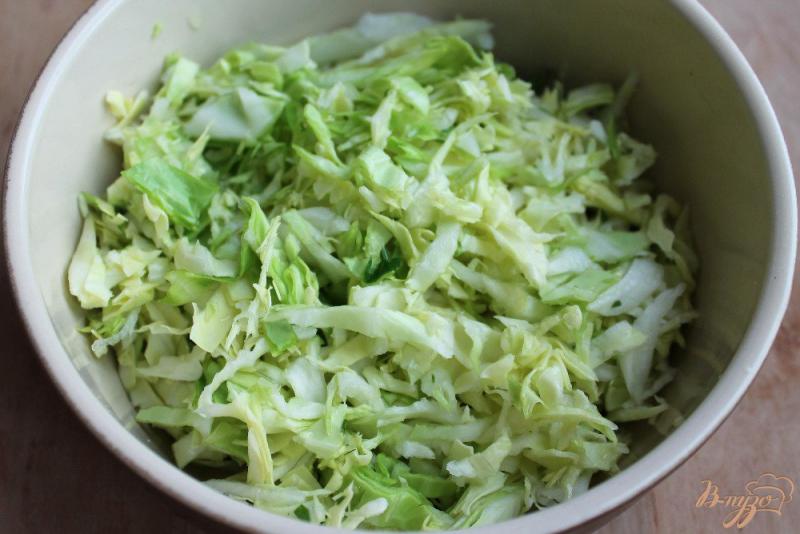 Фото приготовление рецепта: Салат с молодой капустой и ветчиной шаг №3