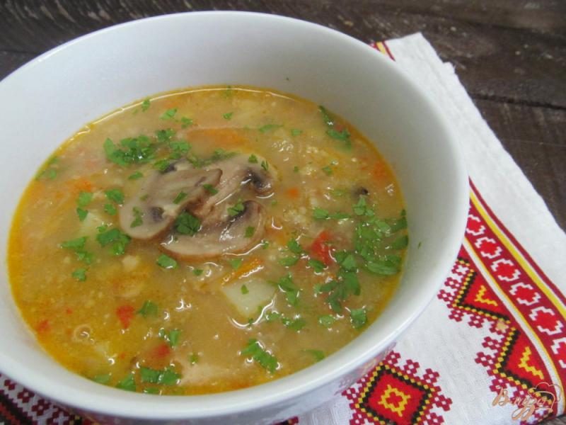 Фото приготовление рецепта: Суп с кислой капустой черносливом и грибами шаг №12