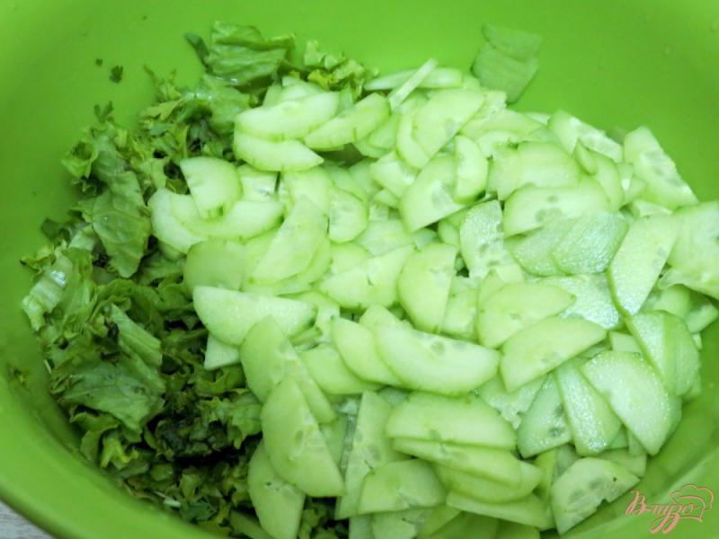 Фото приготовление рецепта: Салат из кресс салата, огурцов и помидоров шаг №3