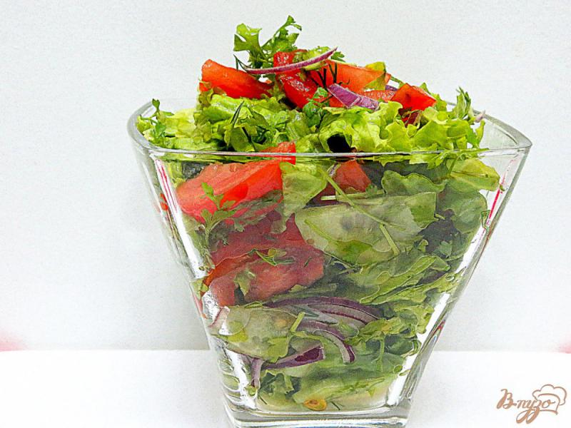 Фото приготовление рецепта: Салат из кресс салата, огурцов и помидоров шаг №6