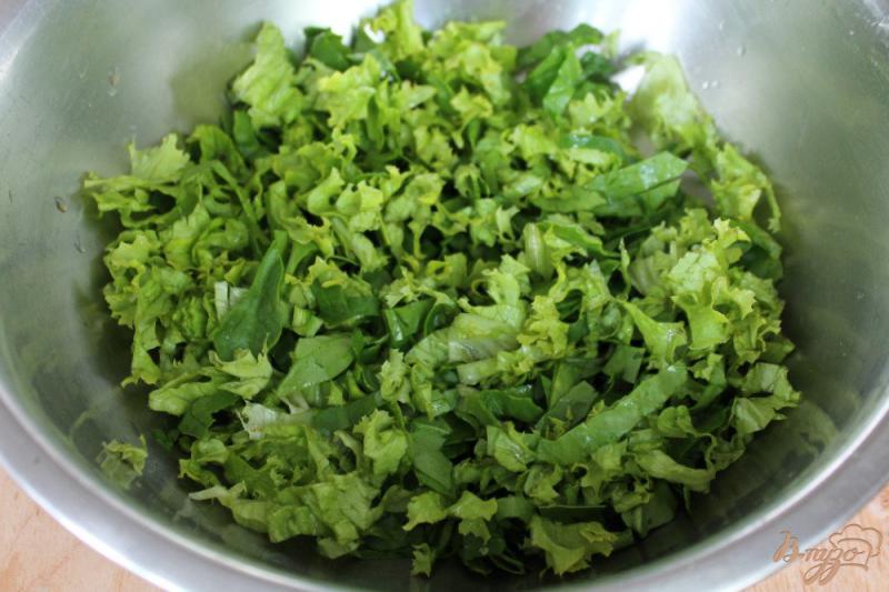 Фото приготовление рецепта: Зеленый салат с сыром сулугуни и яйцом шаг №2