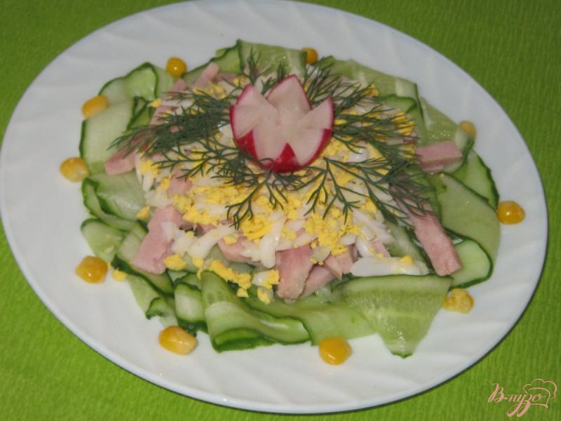Фото приготовление рецепта: Салат из огурцов и ветчины шаг №5