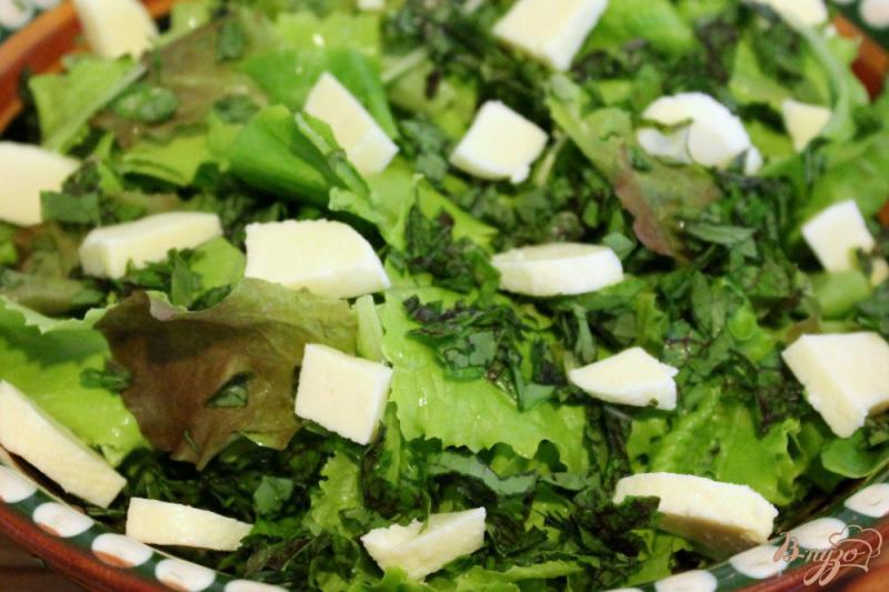 Фото приготовление рецепта: Зеленый салат с курицей и сыром сулугуни шаг №3