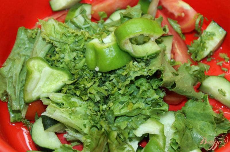 Фото приготовление рецепта: Салат из свежих овощей с фетой и соусом песто шаг №3