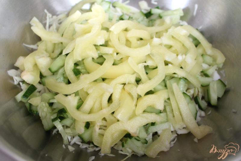 Фото приготовление рецепта: Салат из капусты с огурцом и перцем шаг №3