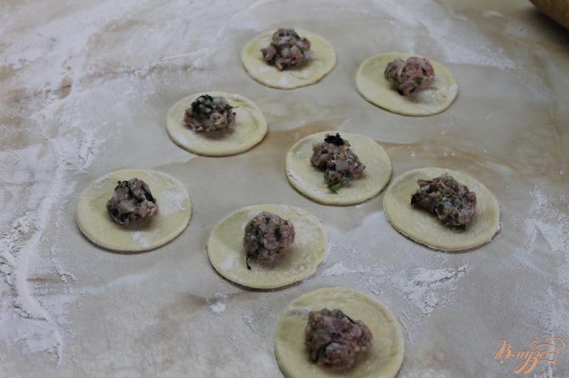 Фото приготовление рецепта: Домашние свиные хинкали из добавлением кинзы и базилика шаг №6