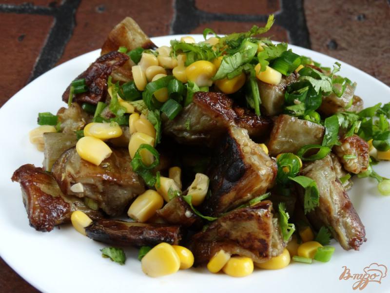 Фото приготовление рецепта: Теплый салат из баклажанов и кукурузой шаг №6