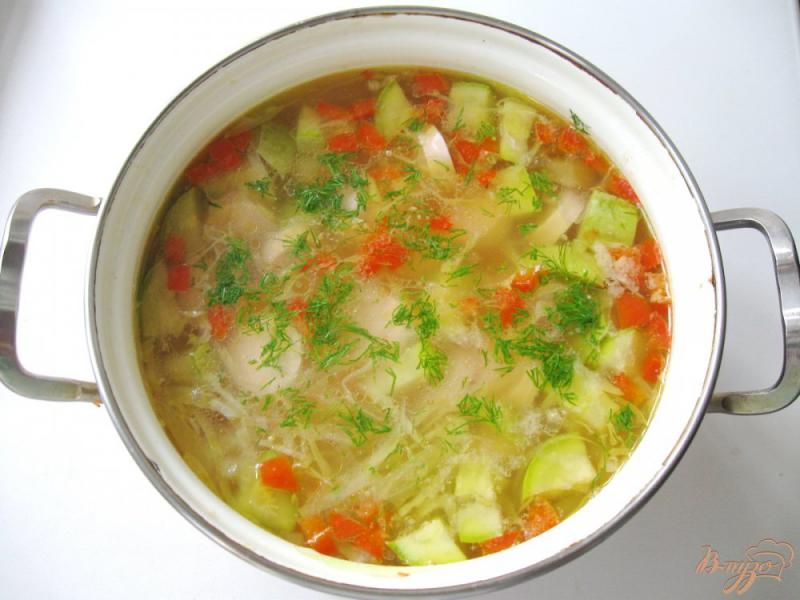 Фото приготовление рецепта: Овощной суп с сосисками шаг №8