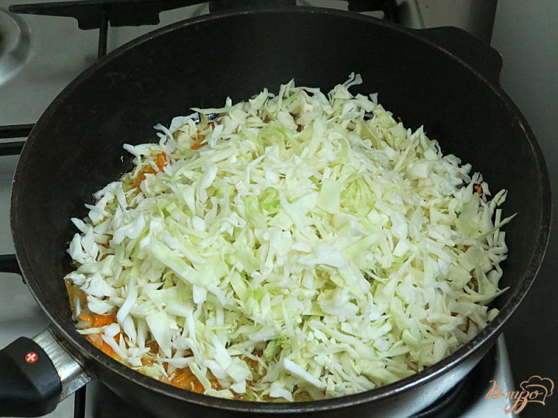 Фото приготовление рецепта: Рис с капустой и фаршем шаг №4