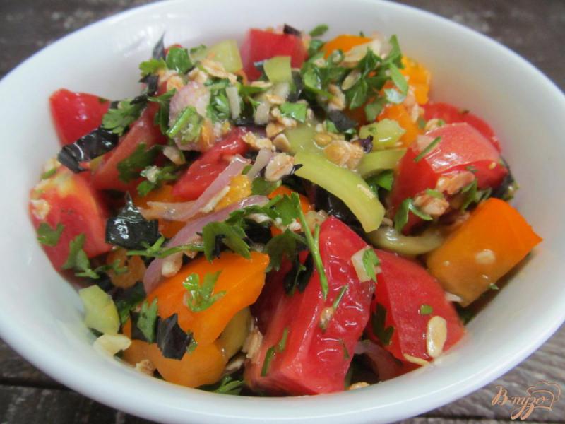 Фото приготовление рецепта: Салат из помидоров с овсяными хлопьями шаг №6
