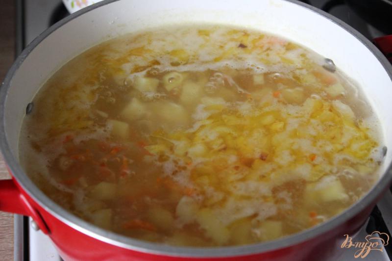 Фото приготовление рецепта: Суп из рыбных консервов со сметаной шаг №3