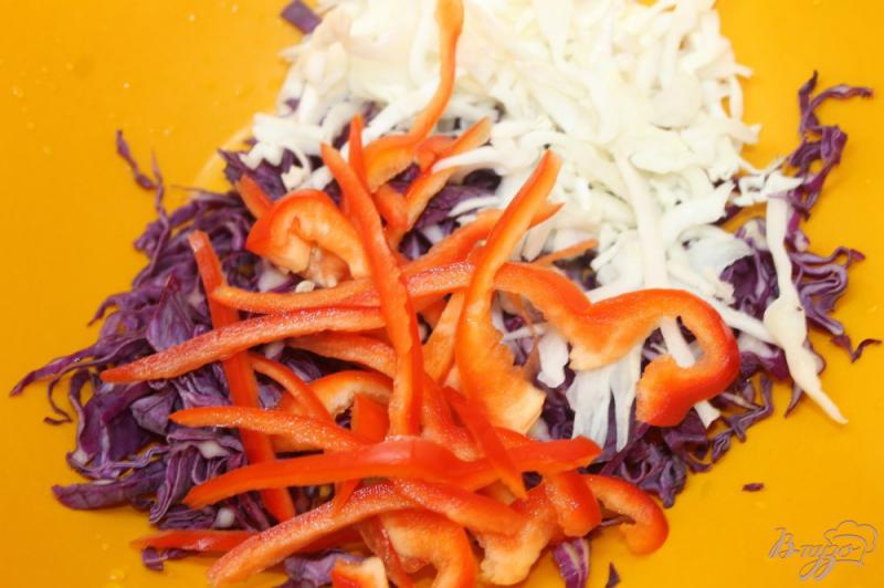 Фото приготовление рецепта: Салат из двух видов капусты с колбасой и сыром шаг №2