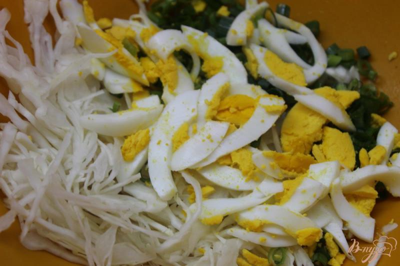 Фото приготовление рецепта: Капустный салат с твердым сыром и яйцом шаг №3