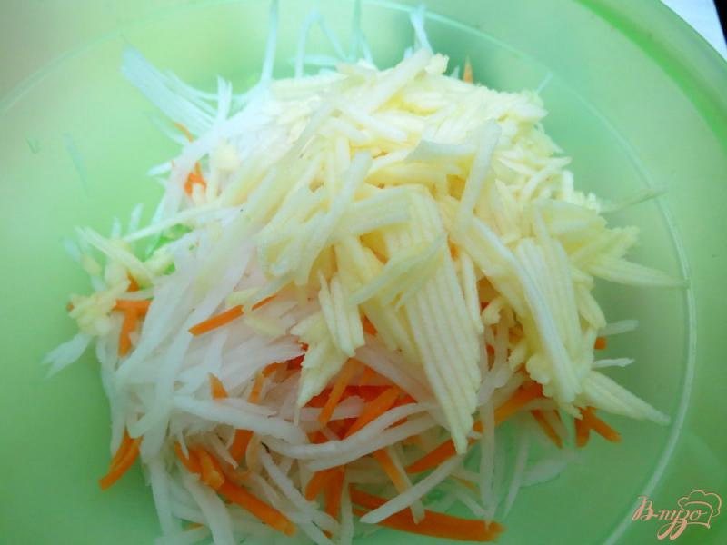 Фото приготовление рецепта: Салат из дайконас яблоком и морковью шаг №5